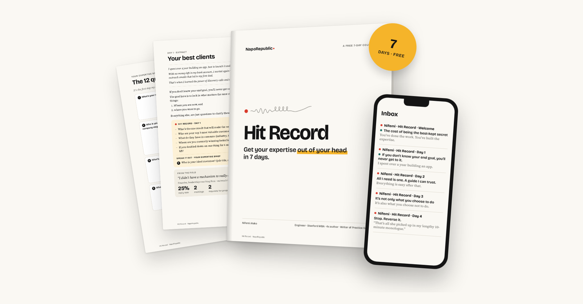 The Hit Record workbook and the 7-day email course on a phone